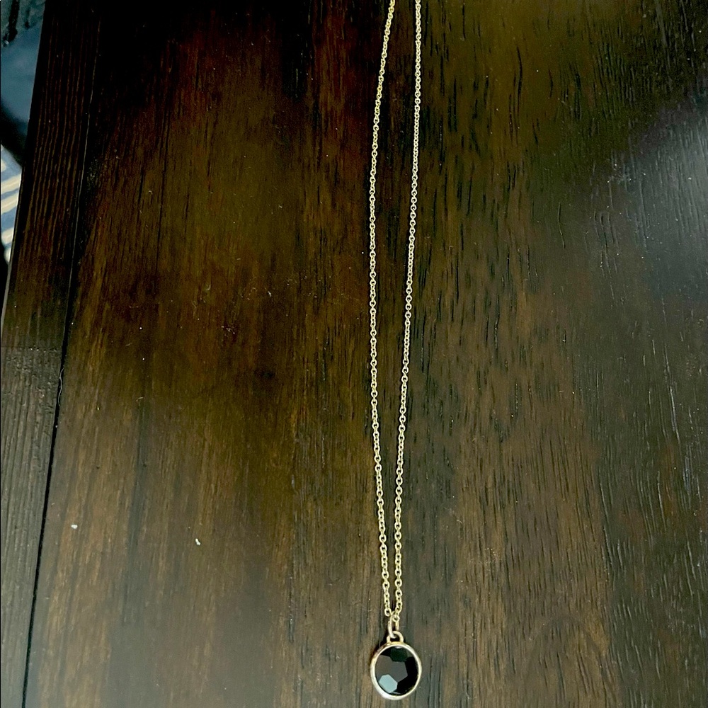 Stella & Dot silver necklace w/ black glass charm